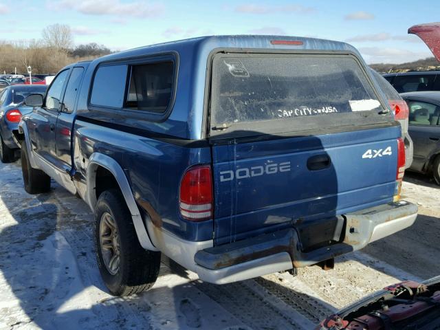 1B7GG42N42S522762 - 2002 DODGE DAKOTA SLT BLUE photo 3