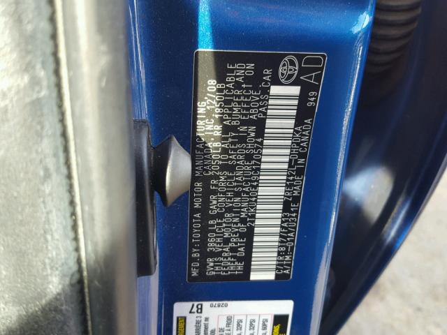 2T1KU40E49C170574 - 2009 TOYOTA COROLLA MA BLUE photo 10