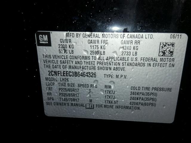 2CNFLEEC3B6464326 - 2011 CHEVROLET EQUINOX LT BLACK photo 10