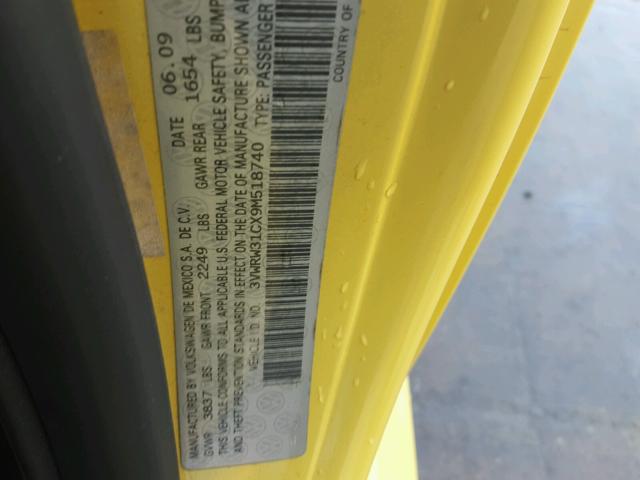 3VWRW31CX9M518740 - 2009 VOLKSWAGEN NEW BEETLE Sarı foto 10