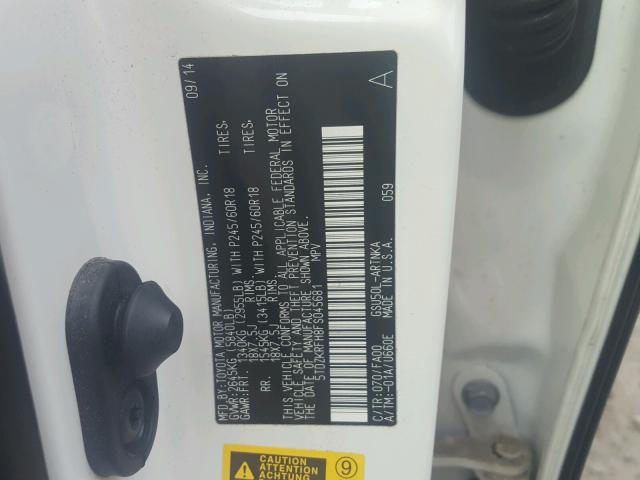 5TDZKRFH8FS045681 - 2015 TOYOTA HIGHLANDER 白色 照片 10