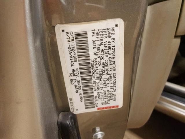 JT2BG22K0Y0407819 - 2000 TOYOTA CAMRY CE GRAY photo 10