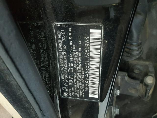 WBAFA53531LM80463 - 2001 BMW X5 3.0I BLACK photo 10