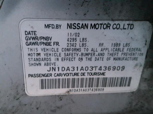 JN1DA31A03T436909 - 2003 NISSAN MAXIMA GLE GRAY photo 10