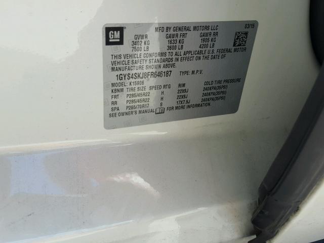 1GYS4SKJ8FR646187 - 2015 CADILLAC ESCALADE E WHITE photo 10