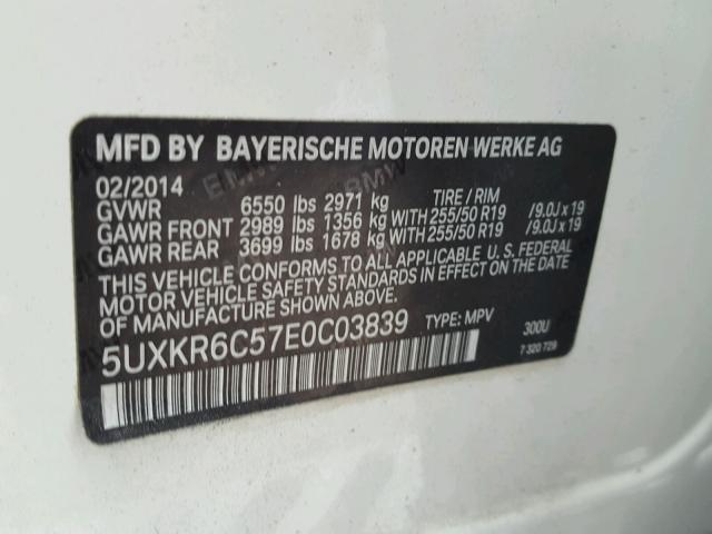 5UXKR6C57E0C03839 - 2014 BMW X5 XDRIVE5 WHITE photo 10