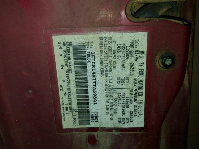 1FTCR14X7TTA39641 - 1996 FORD RANGER SUP RED photo 10