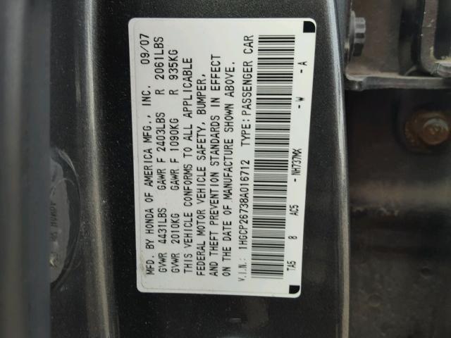 1HGCP26738A016712 - 2008 HONDA ACCORD EX CHARCOAL photo 10