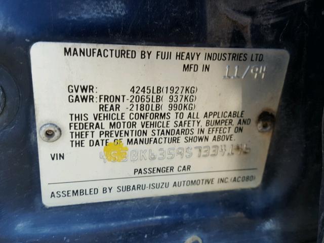 4S3BK6359S7334146 - 1995 SUBARU LEGACY L/O BLUE photo 10