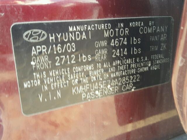 KMHFU45E74A285222 - 2004 HYUNDAI XG 350 MAROON photo 10