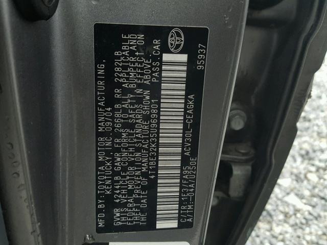 4T1BE32K35U969801 - 2005 TOYOTA CAMRY LE 灰色 照片 10