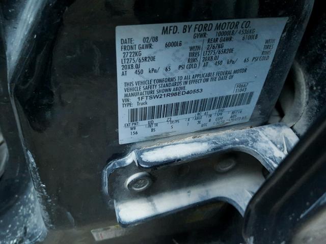 1FTSW21R98ED40553 - 2008 FORD F250 SUPER BLACK photo 10