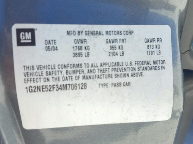 1G2NE52F34M706128 - 2004 PONTIAC GRAND AM S Boz foto 10