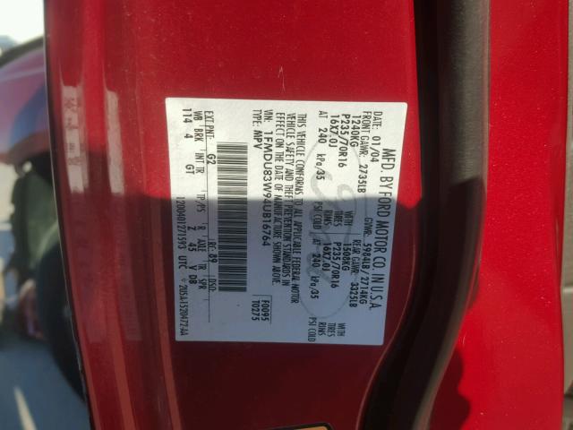 1FMDU83W94UB16764 - 2004 FORD EXPLORER X RED photo 10