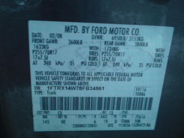 1FTRX14W78FB34861 - 2008 FORD F150 GRAY photo 10