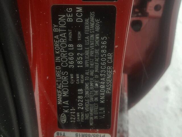 KNADM4A33C6058365 - 2012 KIA RIO LX Կարմիր լուսանկար 10