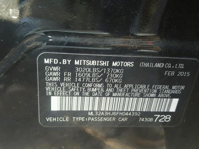 ML32A3HJ6FH044392 - 2015 MITSUBISHI MIRAGE DE BLACK photo 10