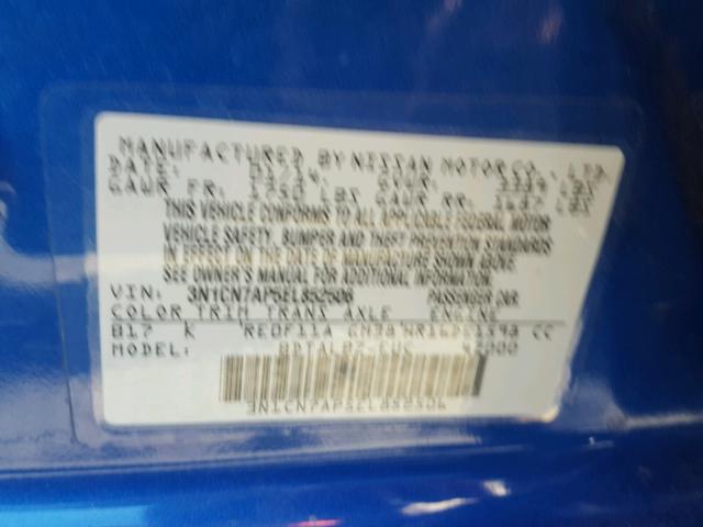 3N1CN7AP5EL852506 - 2014 NISSAN VERSA S BLUE photo 10