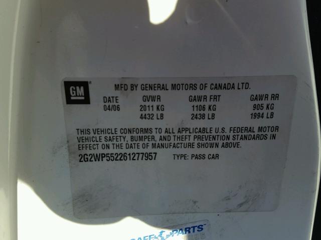 2G2WP552261277957 - 2006 PONTIAC GRAND PRIX WHITE photo 10