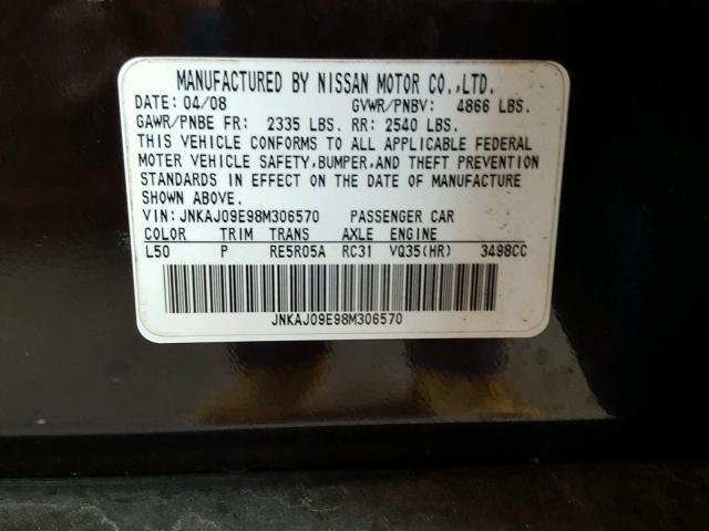 JNKAJ09E98M306570 - 2008 INFINITI EX35 MAROON photo 10
