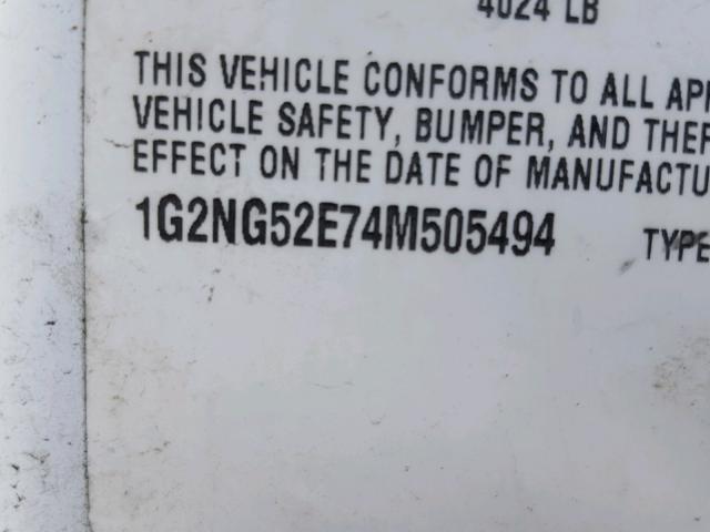 1G2NG52E74M505494 - 2004 PONTIAC GRAND AM S თეთრი ფოტო 10