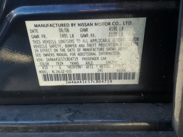 1N4BA41E57C804719 - 2007 NISSAN MAXIMA SE GRAY photo 10