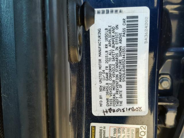 5Y2SL63855Z441551 - 2005 PONTIAC VIBE BLUE photo 10