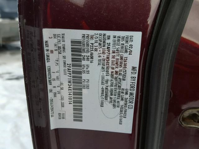 2FAFP71W34X141014 - 2004 FORD CROWN VICT MAROON photo 10