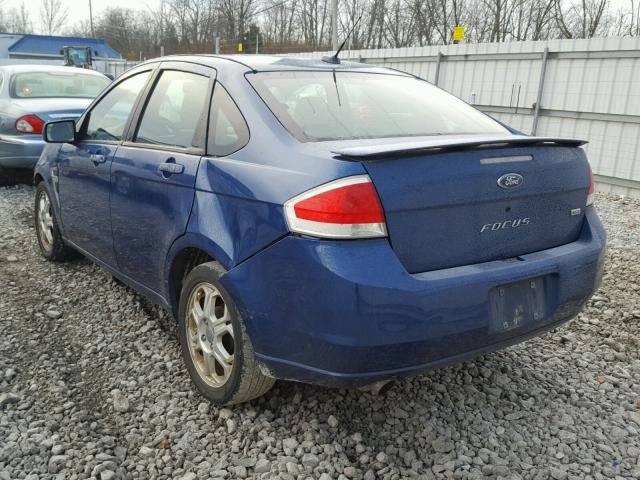 1FAHP35N48W192445 - 2008 FORD FOCUS SE BLUE photo 3