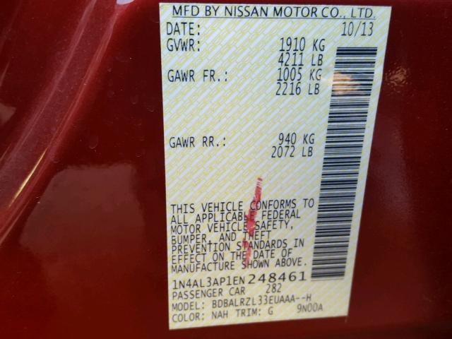 1N4AL3AP1EN248461 - 2014 NISSAN ALTIMA 2.5 RED photo 10