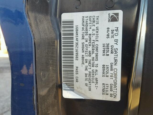 1G8AN14F35Z169582 - 2005 SATURN ION LEVEL 蓝色 照片 10