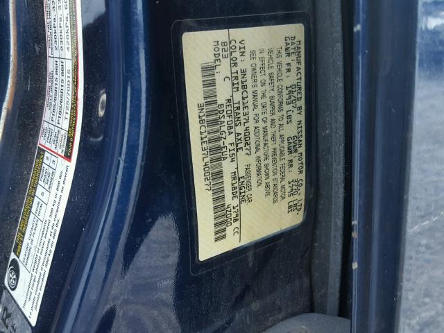 3N1BC11E37L400277 - 2007 NISSAN VERSA S BLUE photo 10