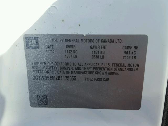 2G1WD5EM2B1175065 - 2011 CHEVROLET IMPALA POL WHITE photo 10