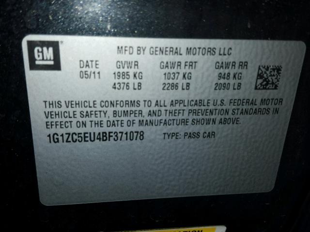 1G1ZC5EU4BF371078 - 2011 CHEVROLET MALIBU 1LT 石墨色 照片 10