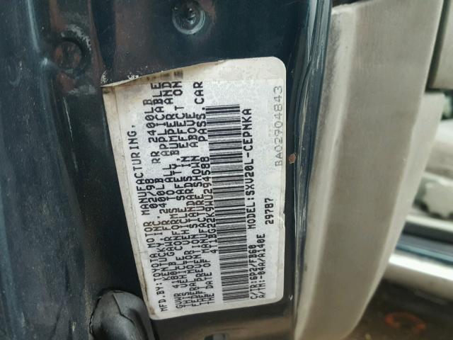 4T1BG22K9WU294588 - 1998 TOYOTA CAMRY CE SILVER photo 10