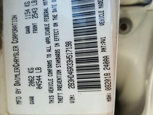 2B3HD46R33H517198 - 2003 DODGE INTREPID S თეთრი ფოტო 10