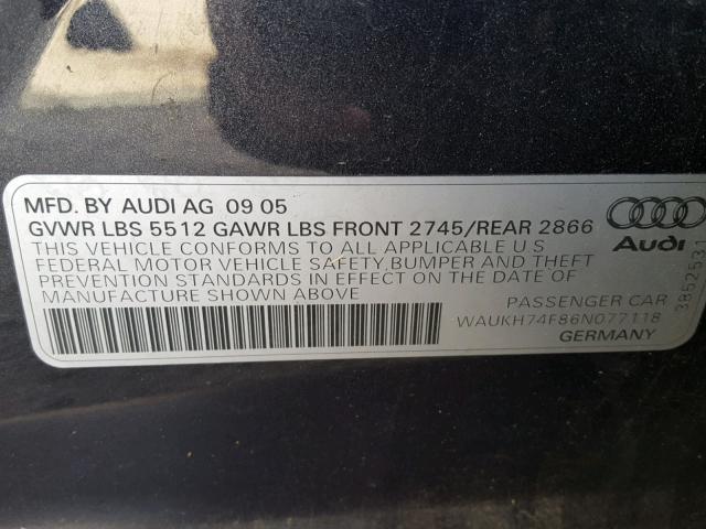 WAUKH74F86N077118 - 2006 AUDI A6 AVANT Q SILVER photo 10