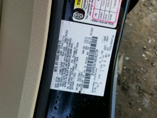 3FAHP0JG7AR342739 - 2010 FORD FUSION SEL BLACK photo 10