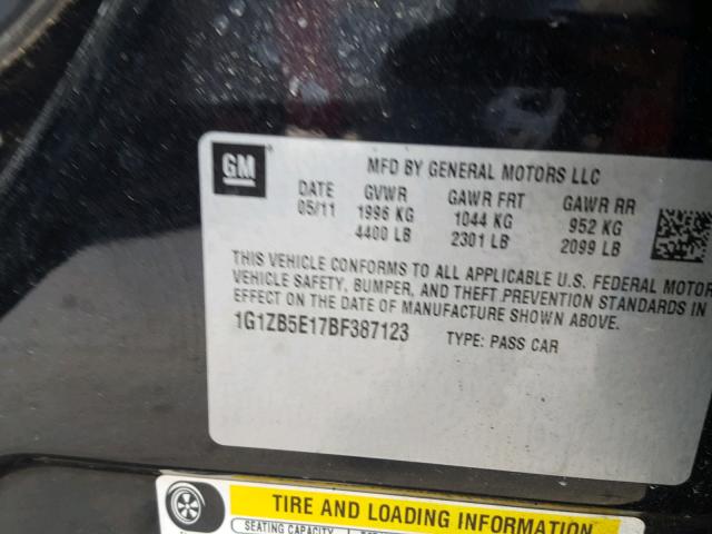 1G1ZB5E17BF387123 - 2011 CHEVROLET MALIBU LS 黑色 照片 10