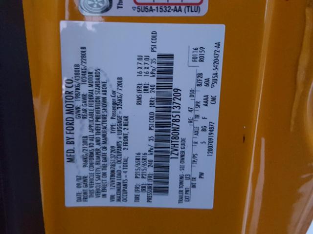 1ZVHT80N785137209 - 2008 FORD MUSTANG ORANGE photo 10