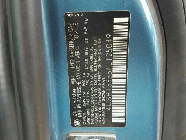 4USBT53554LT25049 - 2004 BMW Z4 3.0 ლურჯი ფოტო 10