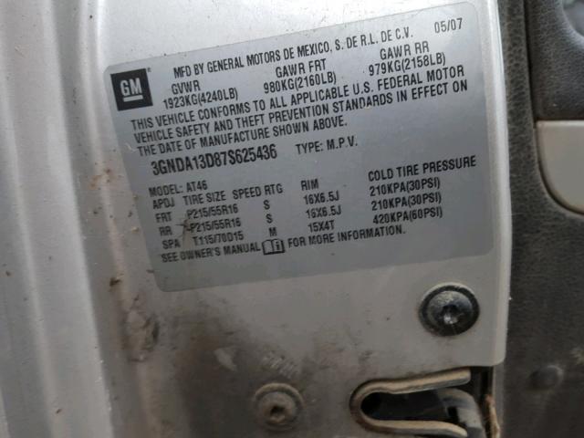 3GNDA13D87S625436 - 2007 CHEVROLET HHR LS ნაცრისფერი ფოტო 10
