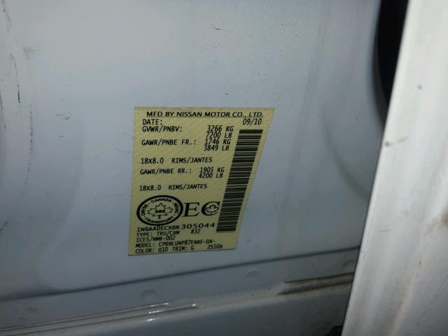 1N6AA0ECXBN305044 - 2011 NISSAN TITAN S WHITE photo 10