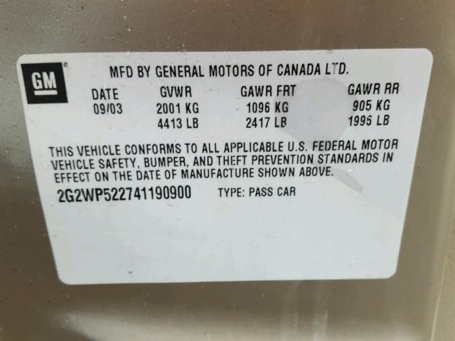 2G2WP522741190900 - 2004 PONTIAC GRAND PRIX TAN photo 10