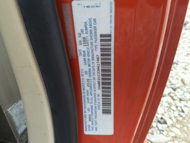 3VWBK21C33M417487 - 2003 VOLKSWAGEN NEW BEETLE 橙色 照片 10