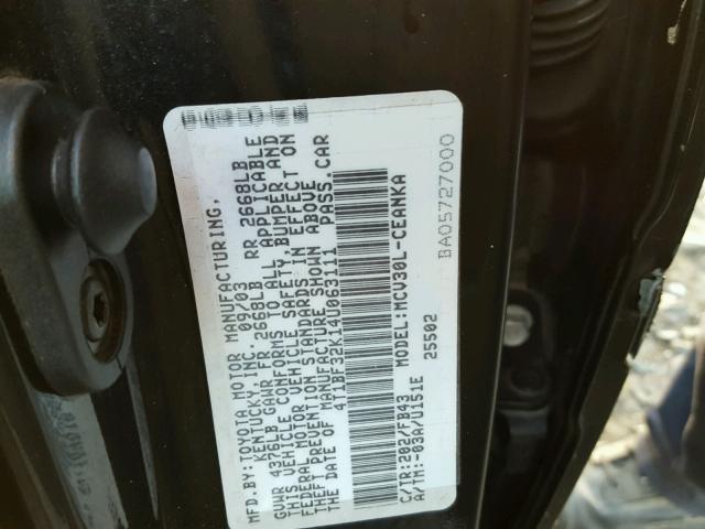 4T1BF32K14U063111 - 2004 TOYOTA CAMRY LE BLACK photo 10