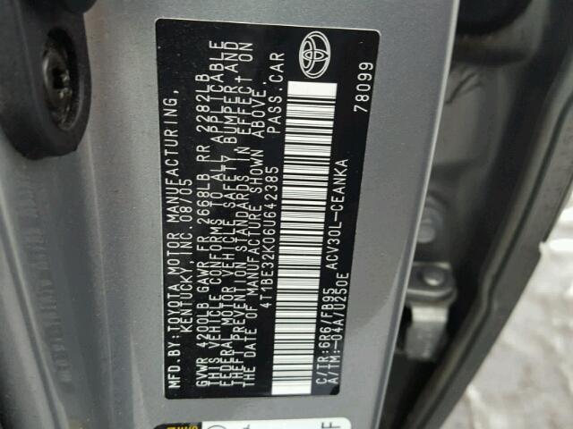 4T1BE32K06U642385 - 2006 TOYOTA CAMRY LE SILVER photo 10