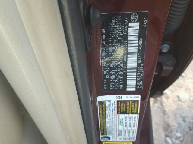 4T1BK36B07U210058 - 2007 TOYOTA AVALON XL MAROON photo 10