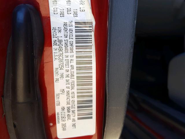 1J8HG48K76C207254 - 2006 JEEP COMMANDER BURGUNDY photo 10