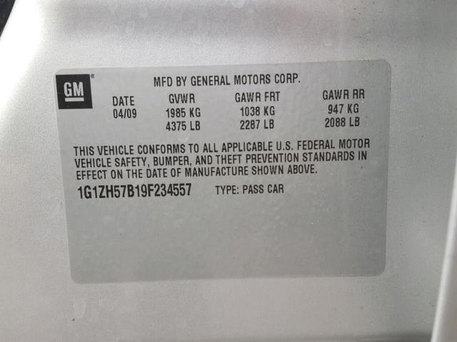 1G1ZH57B19F234557 - 2009 CHEVROLET MALIBU 1LT SILVER photo 10